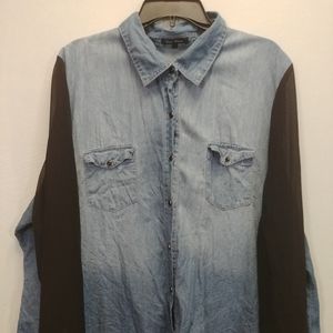 Chambray Long Sheer Sleeve Button Up